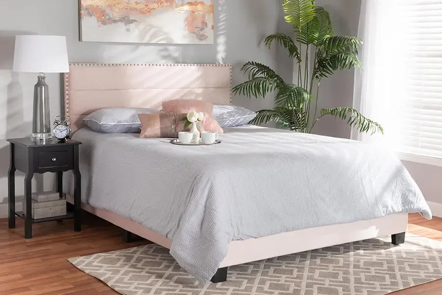 Yolanda Light Pink Velvet Fabric Upholstered Panel Bed (Full)