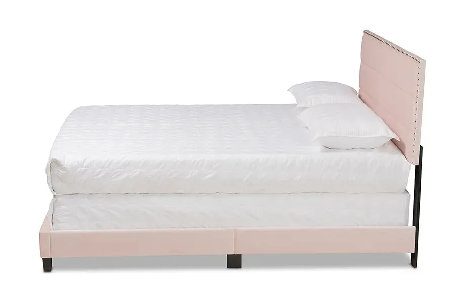 Yolanda Light Pink Velvet Fabric Upholstered Panel Bed (Full)