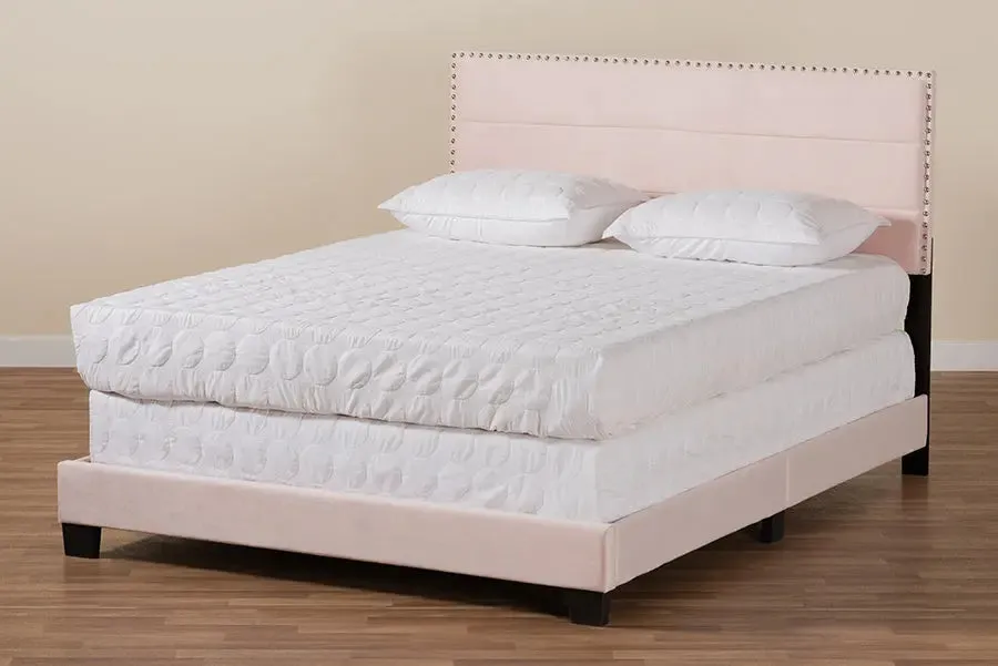 Yolanda Light Pink Velvet Fabric Upholstered Panel Bed (Full)