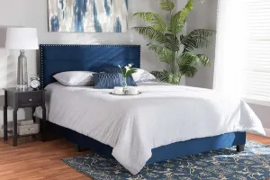 Yolanda Navy Blue Velvet Fabric Upholstered Panel Bed (Full)