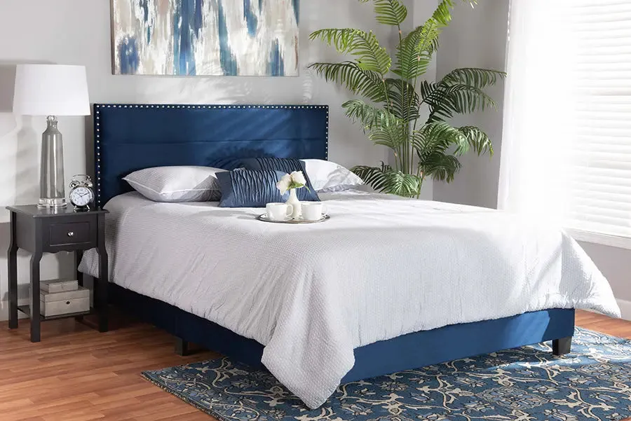 Yolanda Navy Blue Velvet Fabric Upholstered Panel Bed (Full)