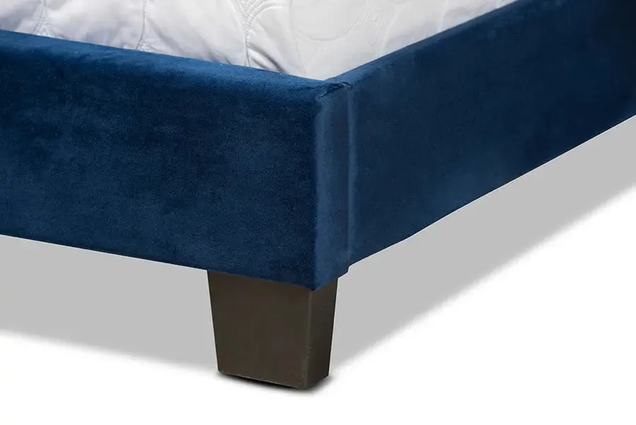 Yolanda Navy Blue Velvet Fabric Upholstered Panel Bed (Full)
